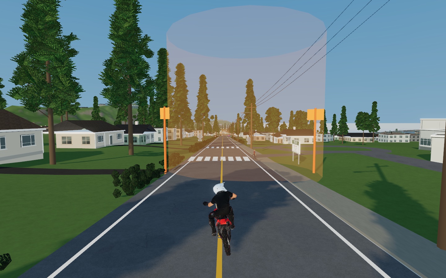 Actual game capture — riding the Departure Bay Road simulation.