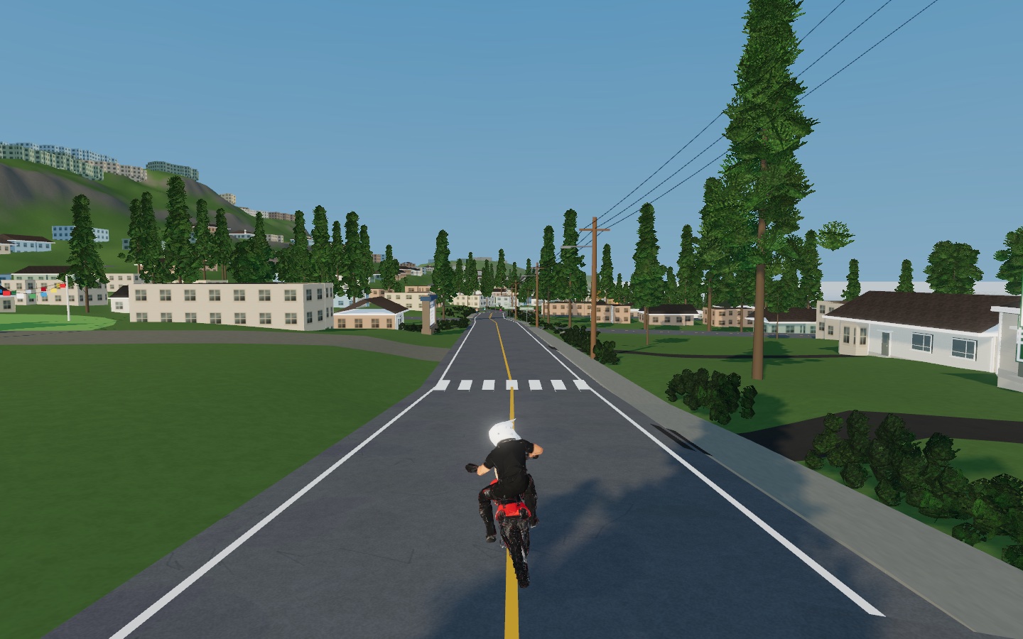 Actual game capture — the street, traffic and local scenery.
